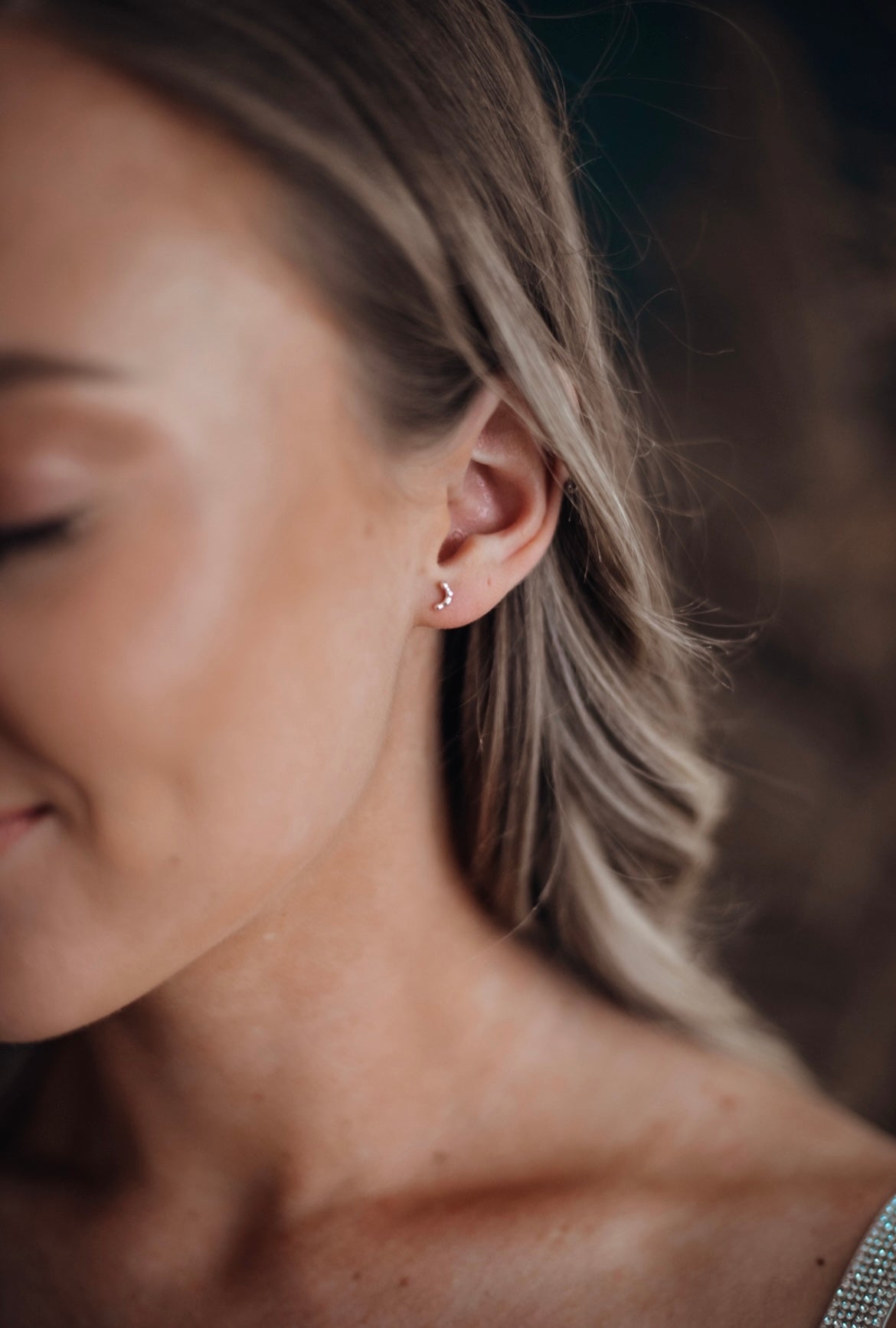 beaded crescent moon studs