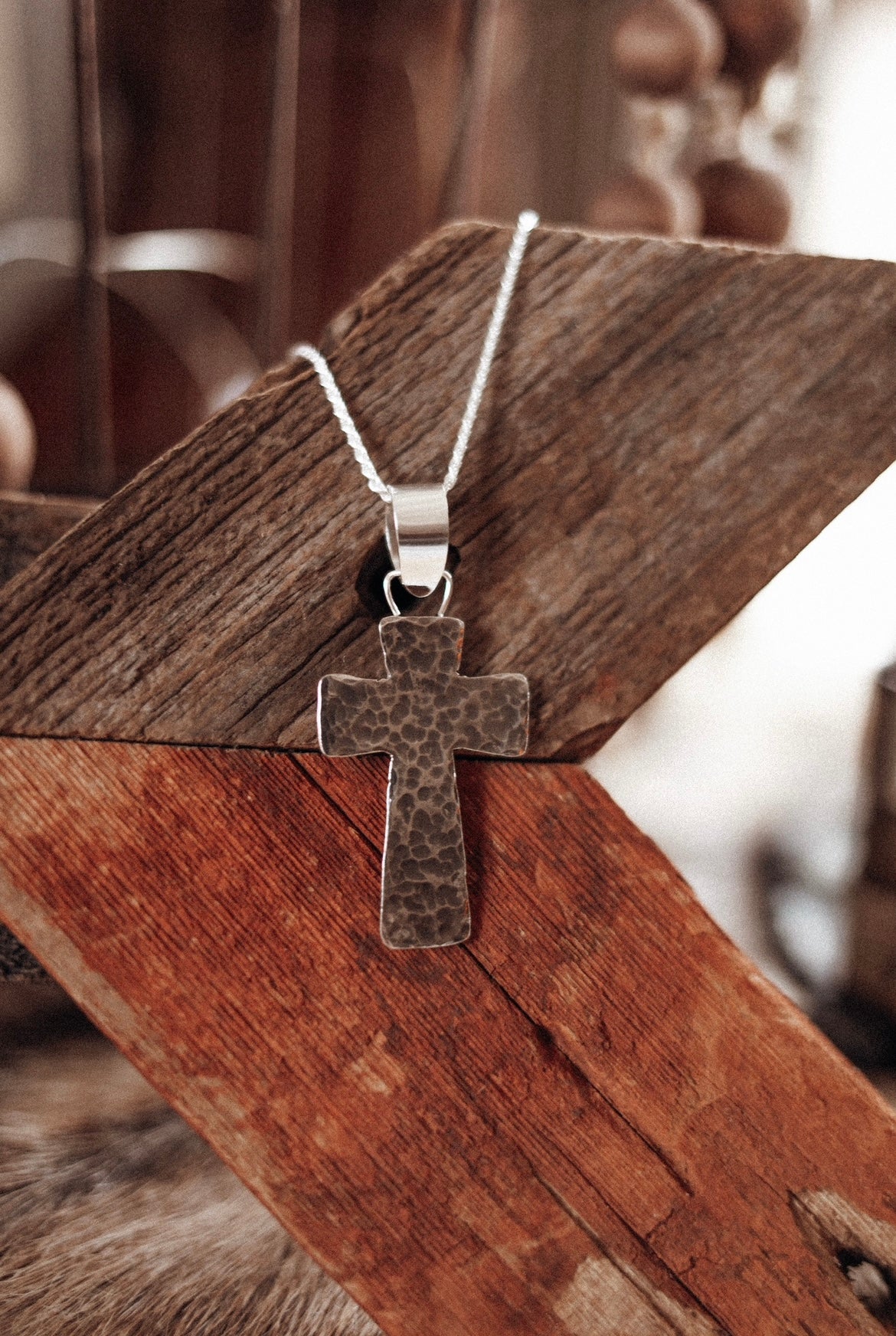 Wood Cross Necklace Brown