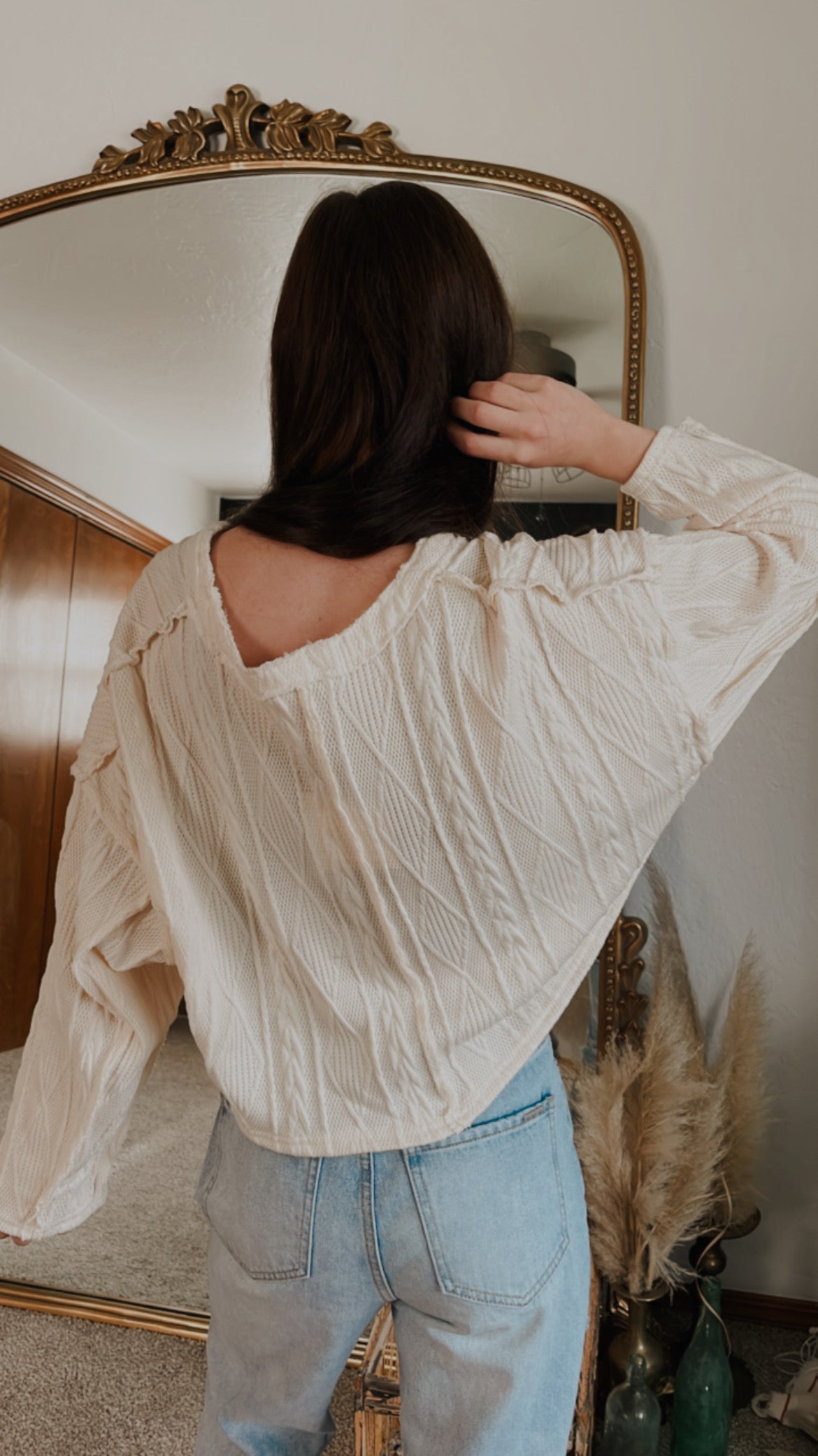 cream sweater crop